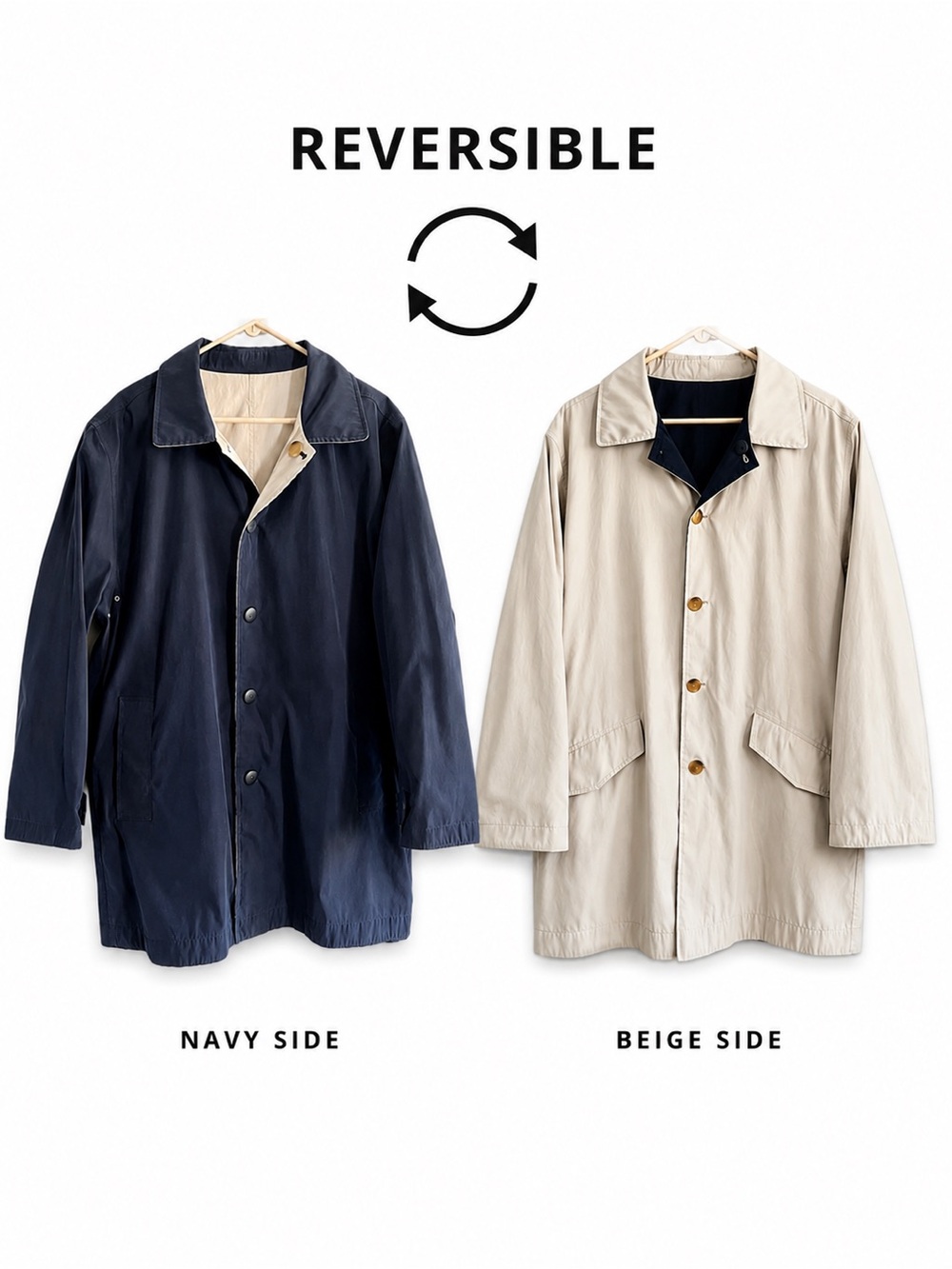 Vintage Beige Navy Trench / Rain Coat Water Resistant Classic Gabardine-Style